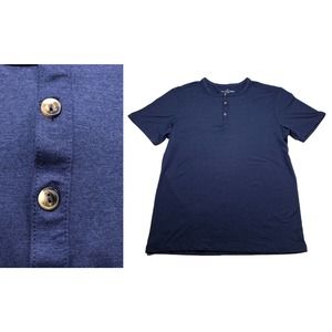 Hawker Rye Moisture Wicking Quick Dry Recycled M Medium TShirt Blue Henley